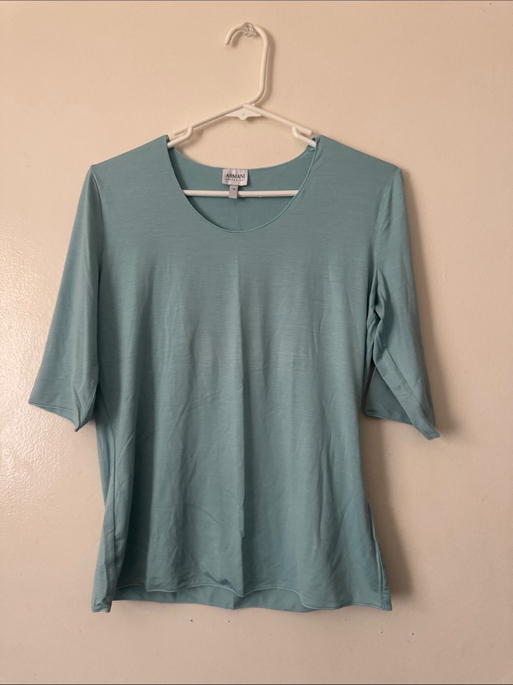 Armani Exchange Women's Teal Elbow-Sleeve Scoop Neck Tee